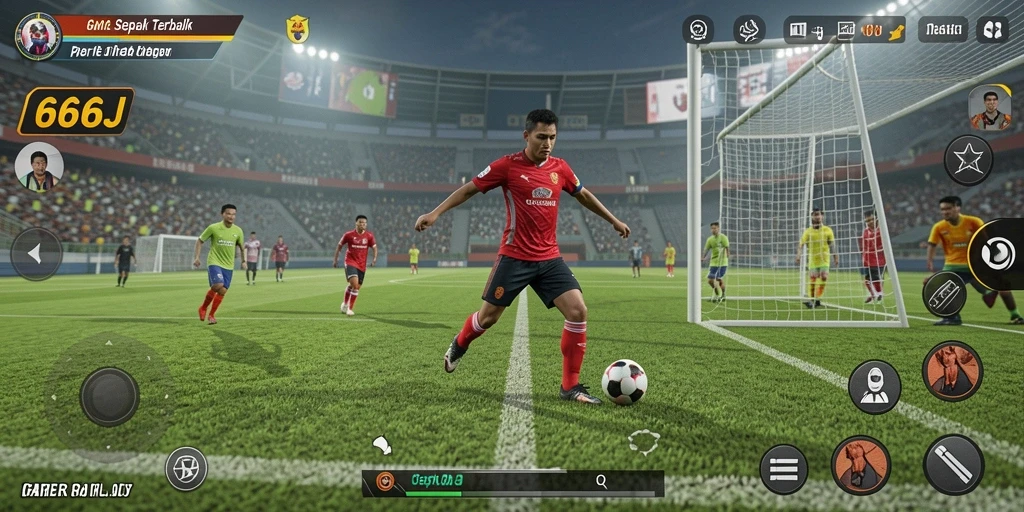 Tampilan gameplay menegangkan di 666J saat bertanding di lapangan.