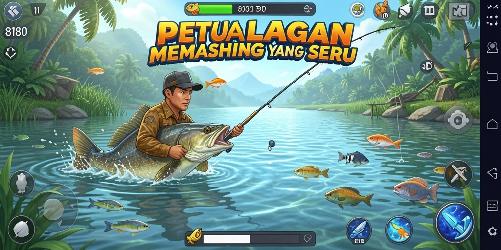 Screenshot 8180 menampilkan aksi memancing yang mendebarkan di danau.