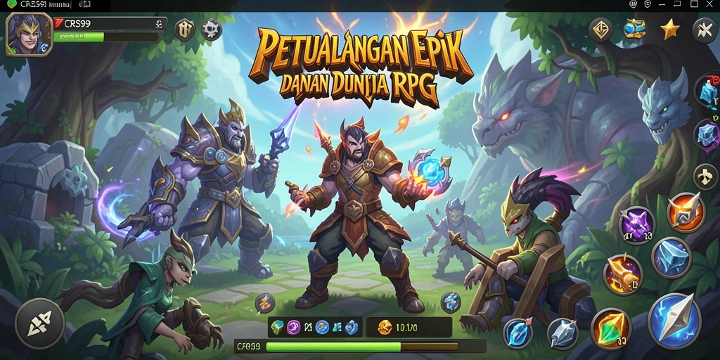 Screenshot utama menampilkan aksi seru dalam permainan RPG.