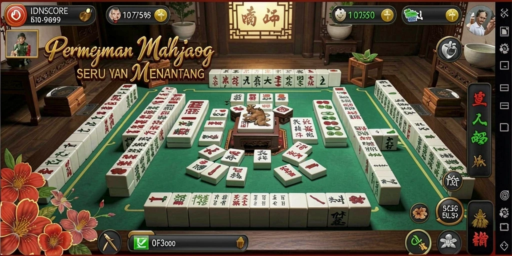 Screenshot gameplay <strong>IDNSCORE</strong> menunjukkan momen seru saat mencocokkan ubin Mahjong.