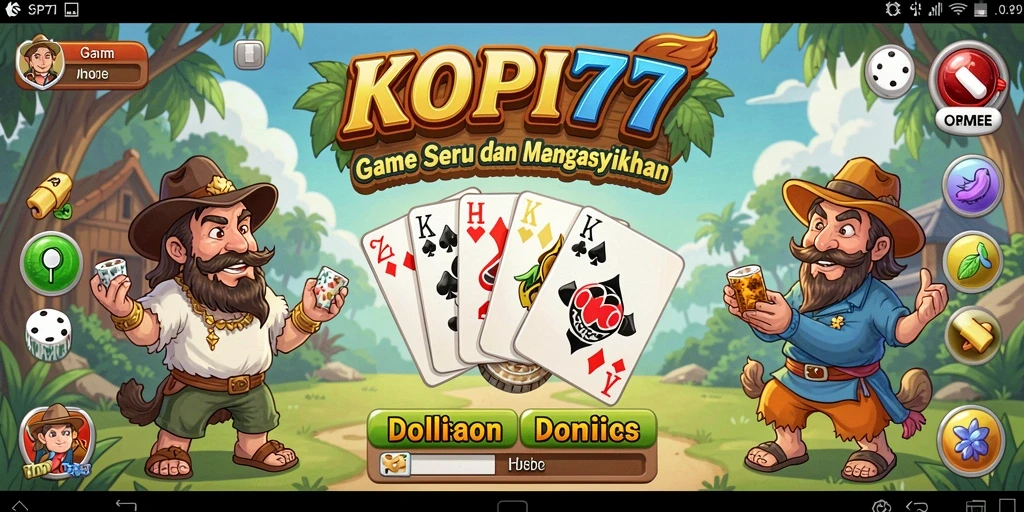 Tampilan layar utama KOPI77 dengan aksi permainan Domino yang seru.