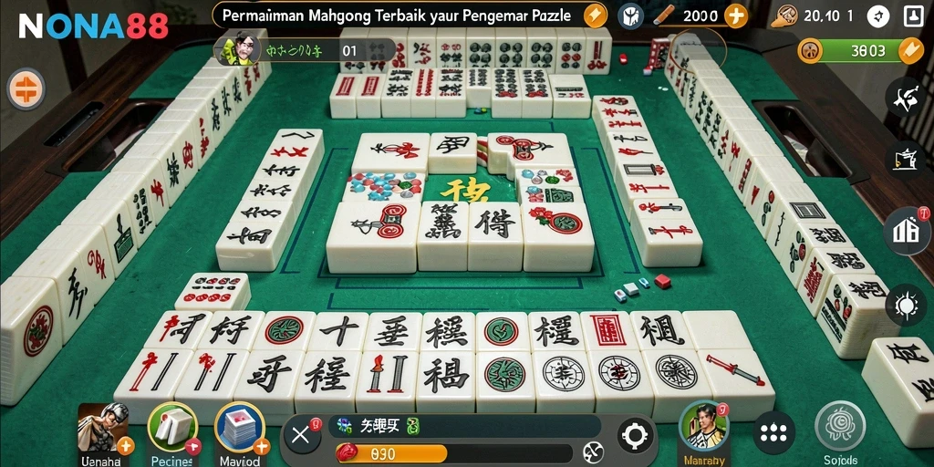 Tangkapan layar gameplay NONA88 dengan desain ubin Mahjong yang menarik.