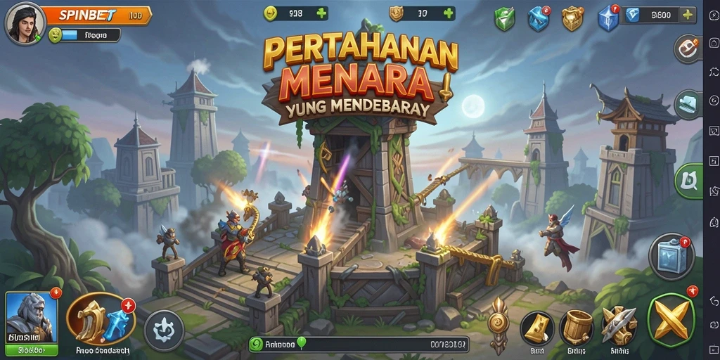 Tampilan menakjubkan dari gameplay Tower Defense SPINBET.