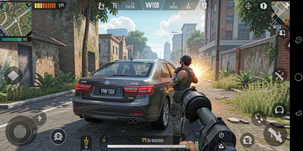 Gameplay VW108 yang mendebarkan dengan aksi tembak-menembak.